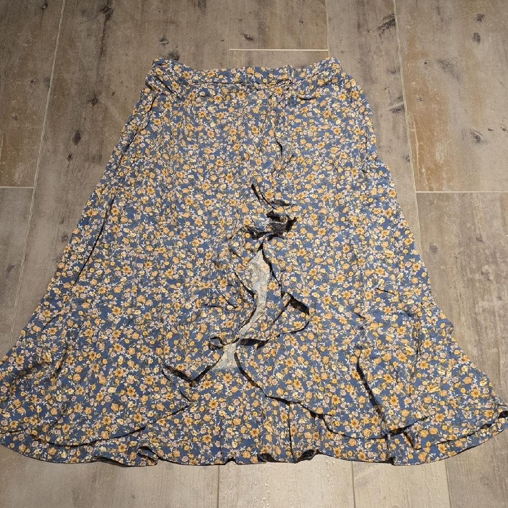 Dress Forum Blue and Yellow Floral A-Line Skirt